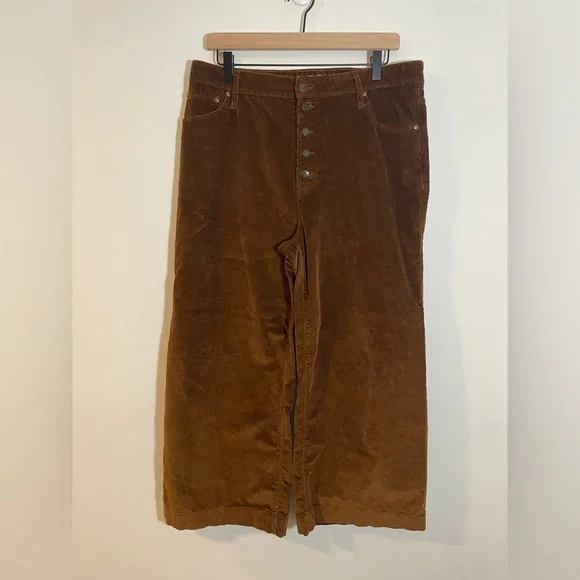 Time & Tru High Rise Wide Leg Corduroy Ankle Pants Button Fly Size 14 Brown 🍁 🍂 - Picture 2 of 11